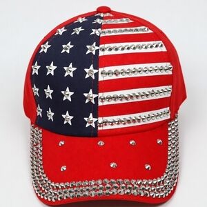 Studded American Flag Baseball Cap - Red & Blue